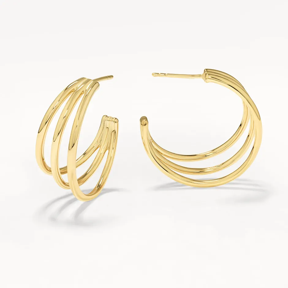 Hot Maxi Triple Hoop Stud Earrings in Gold 18k Fine Gold Plated | Earrings