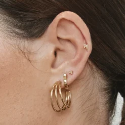 Hot Maxi Triple Hoop Stud Earrings in Gold 18k Fine Gold Plated | Earrings