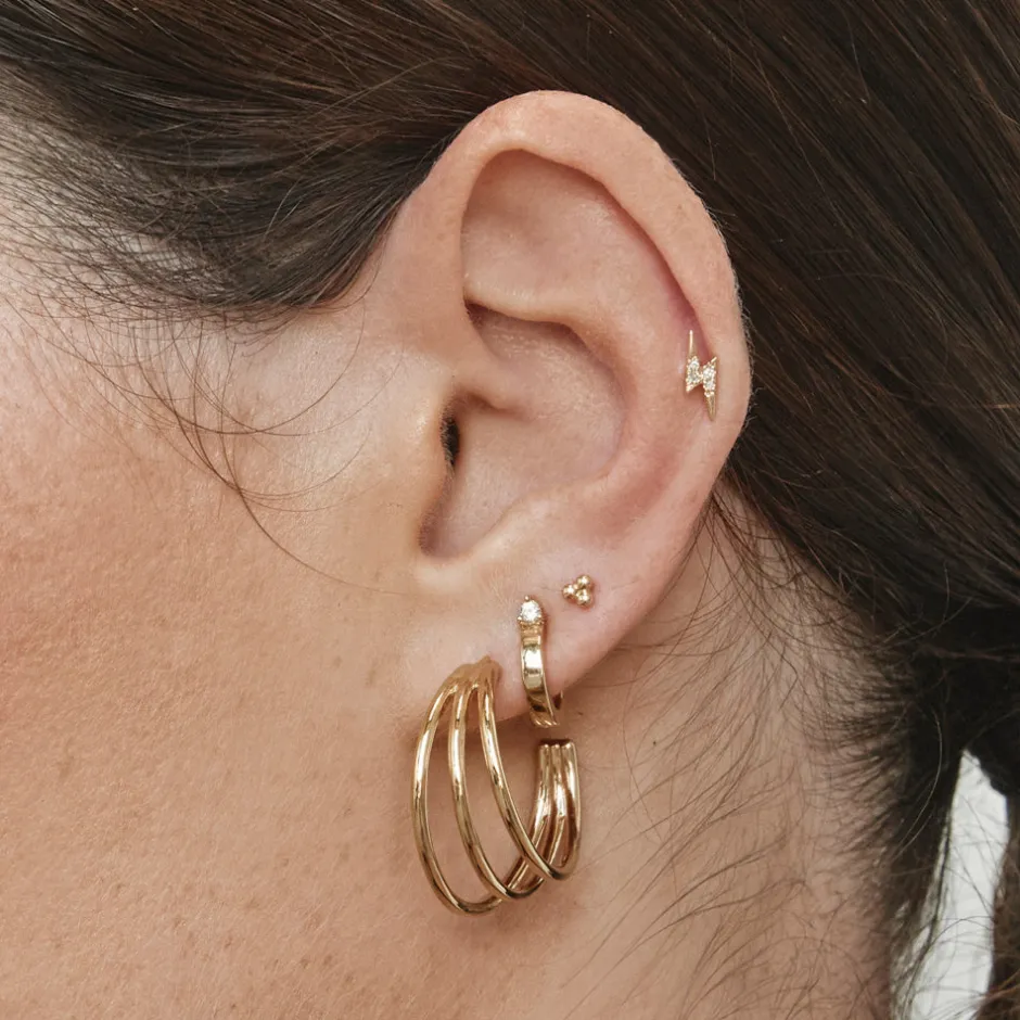 Hot Maxi Triple Hoop Stud Earrings in Gold 18k Fine Gold Plated | Earrings