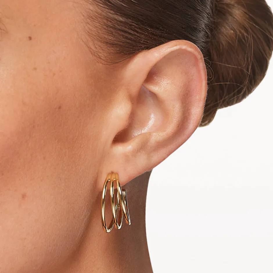 Hot Maxi Triple Hoop Stud Earrings in Gold 18k Fine Gold Plated | Earrings