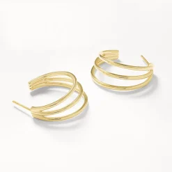 Hot Maxi Triple Hoop Stud Earrings in Gold 18k Fine Gold Plated | Earrings