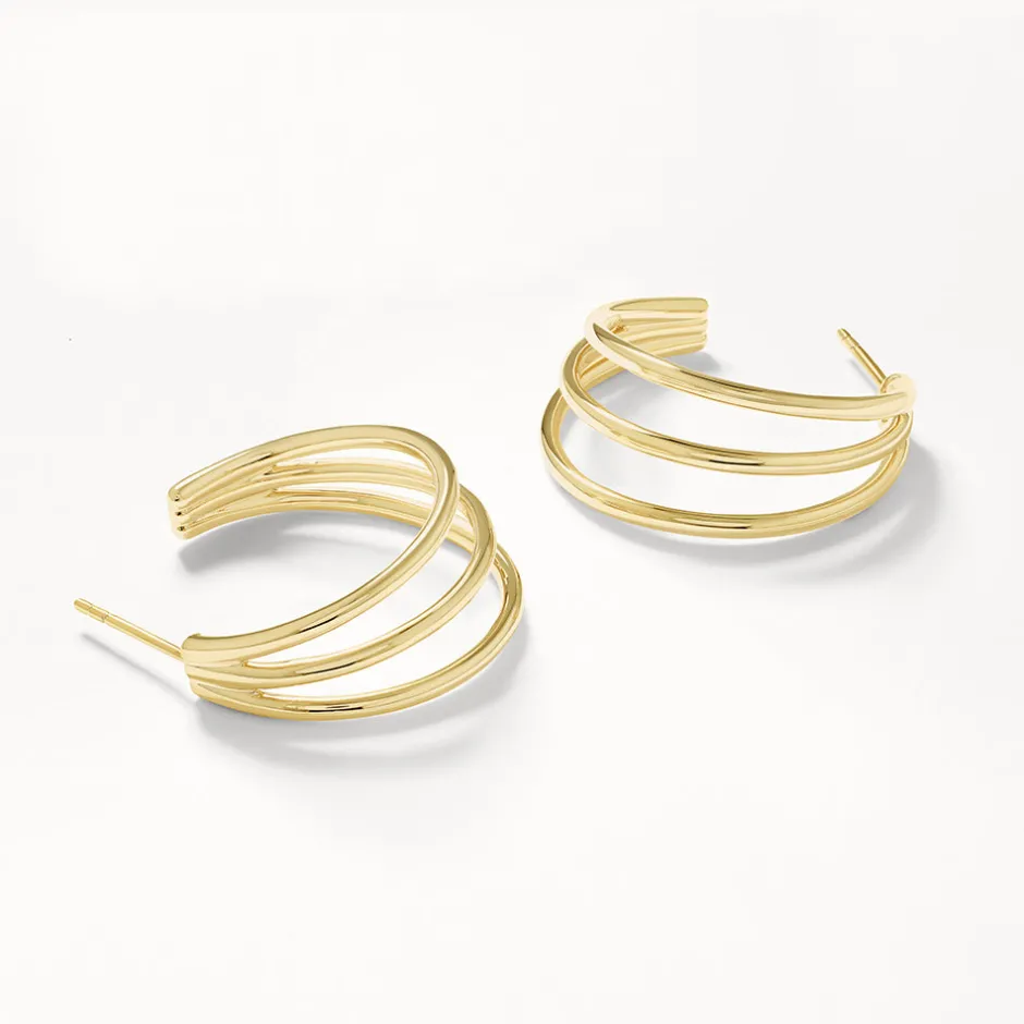 Hot Maxi Triple Hoop Stud Earrings in Gold 18k Fine Gold Plated | Earrings