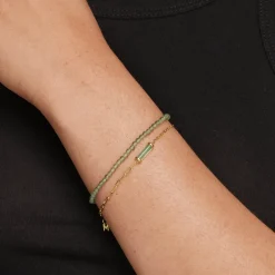 Sale Micro Aventurine Bead Bracelet in Gold Natural Gemstones | 18k Fine Gold Plated
