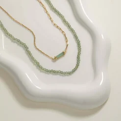 Best Micro Aventurine Bead Necklace in Gold Natural Gemstones | 18k Fine Gold Plated