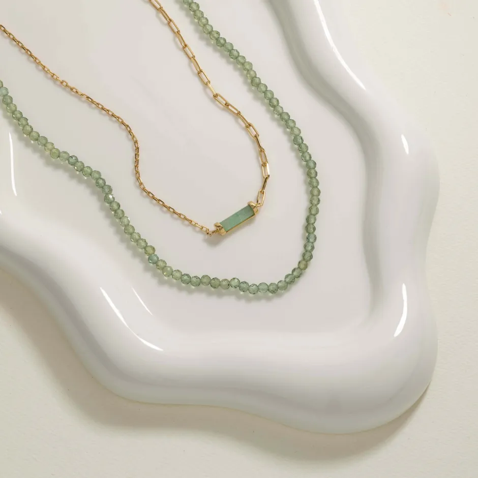 Best Micro Aventurine Bead Necklace in Gold Natural Gemstones | 18k Fine Gold Plated