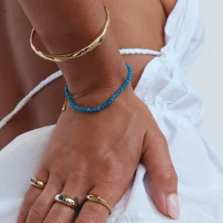 Discount Micro Blue Agate Bead Bracelet in Gold Under $150 | Natural Gemstones