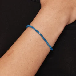 Discount Micro Blue Agate Bead Bracelet in Gold Under $150 | Natural Gemstones