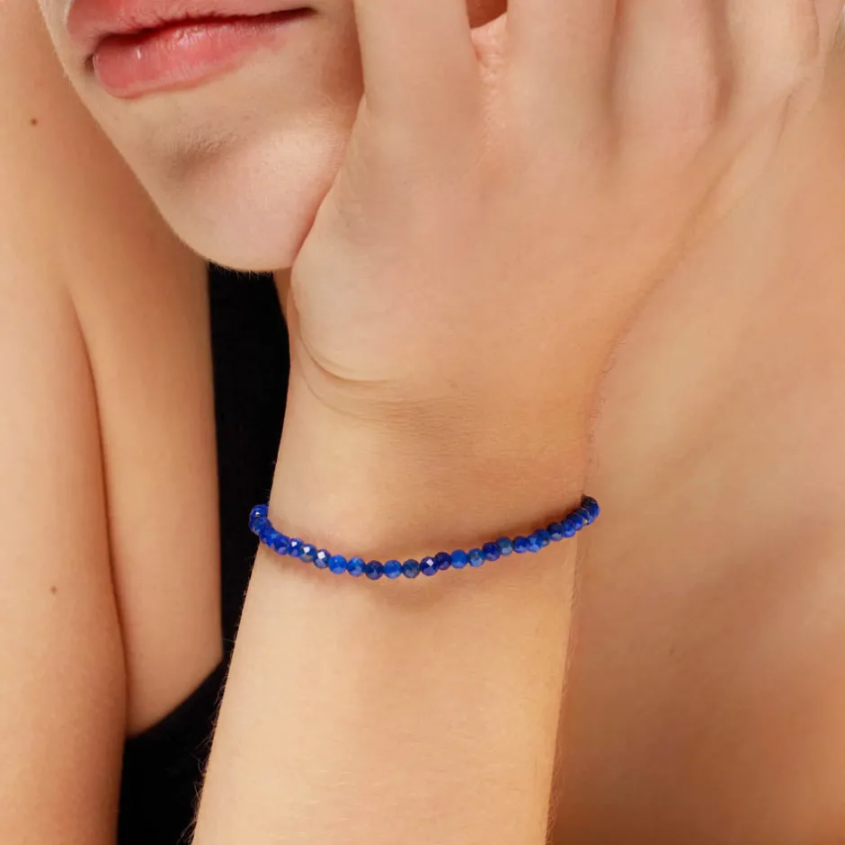 Sale Micro Lapis Lazuli Bead Bracelet in Gold Gifts For Him | Natural Gemstones