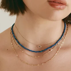 Online Micro Lapis Lazuli Bead Necklace in Gold Gifts For Him | Natural Gemstones