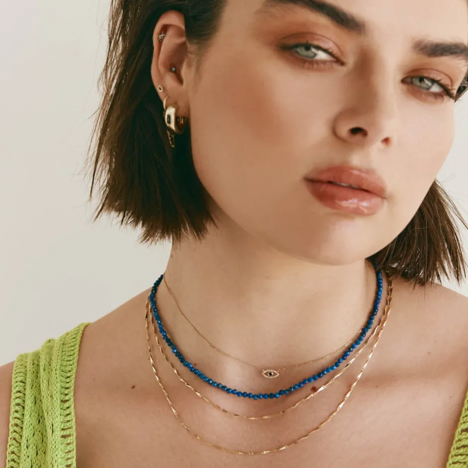 Online Micro Lapis Lazuli Bead Necklace in Gold Gifts For Him | Natural Gemstones