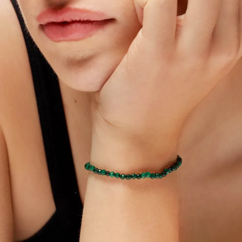 Fashion Micro Malachite Bead Bracelet in Gold Gifts For Him | Natural Gemstones