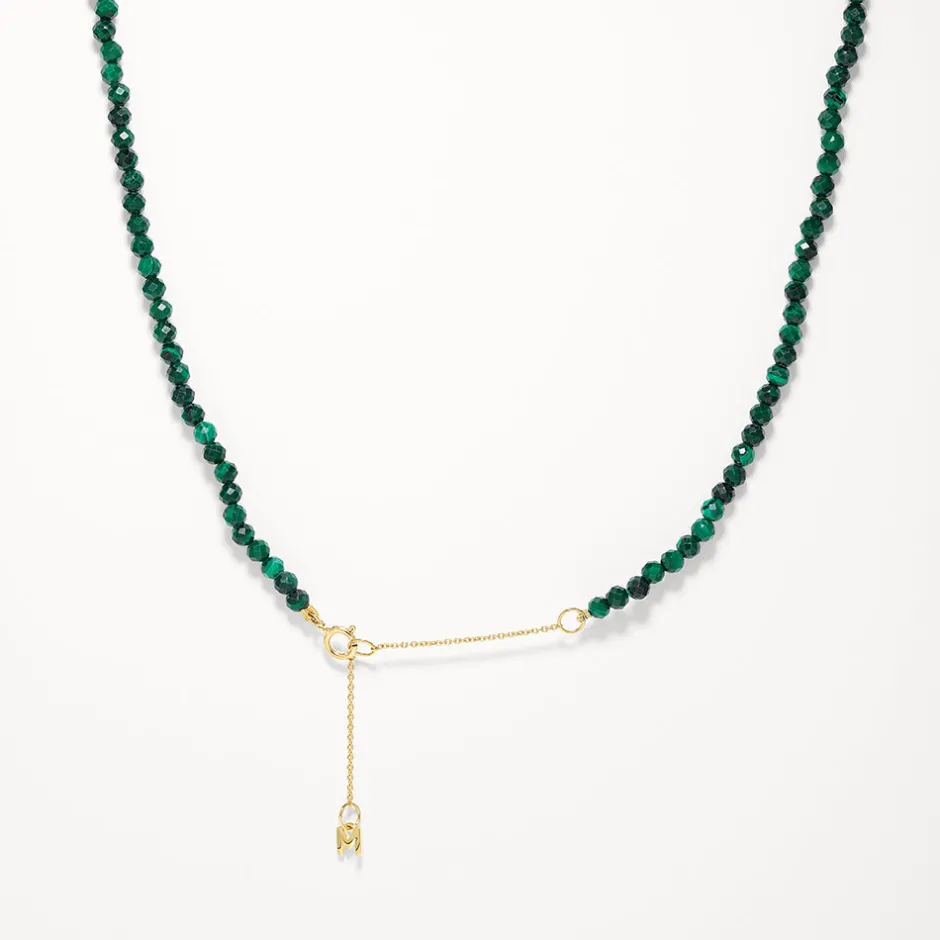 Online Micro Malachite Bead Necklace in Gold Gifts For Him | Natural Gemstones