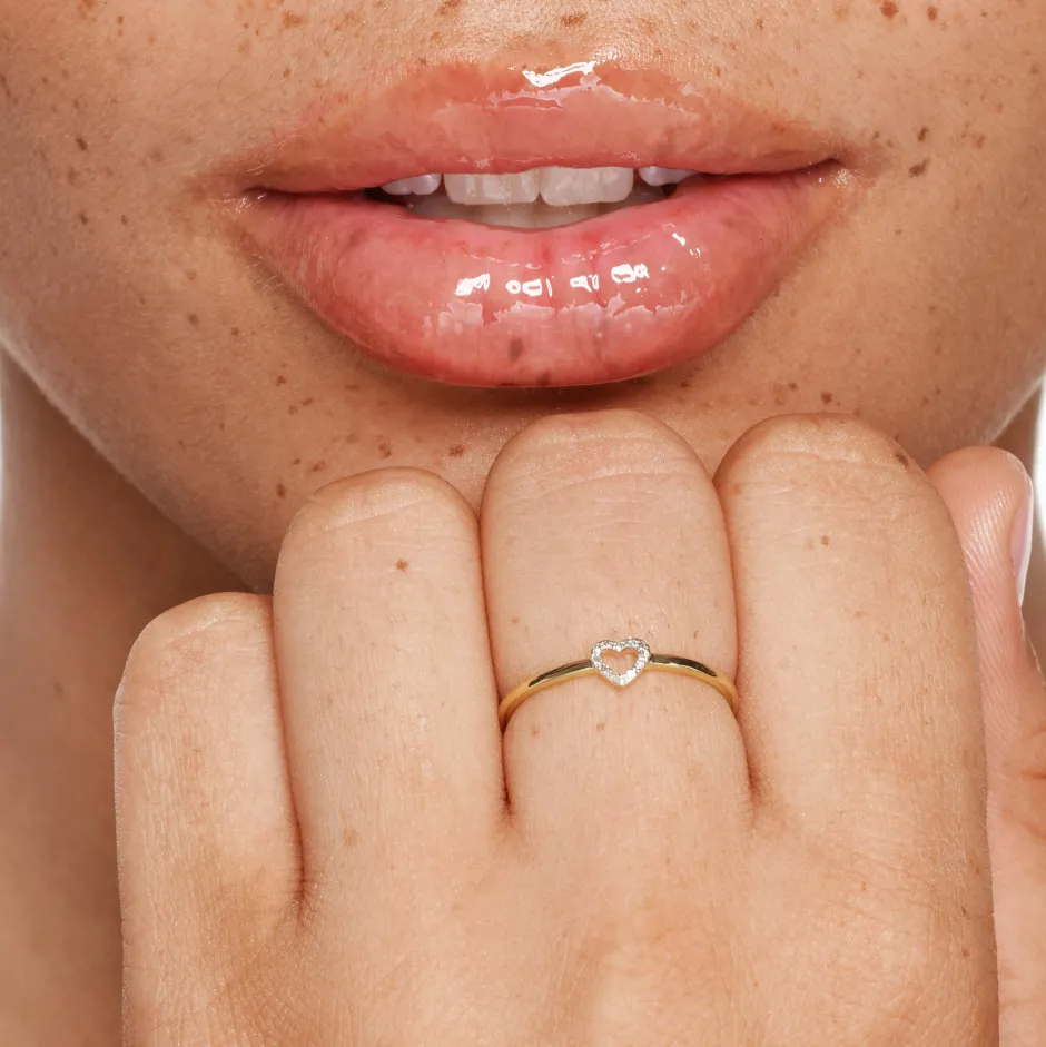 New Micro Pave Diamond Open Heart Ring in 10k Gold Gifts For Her | Symbolic Jewellery