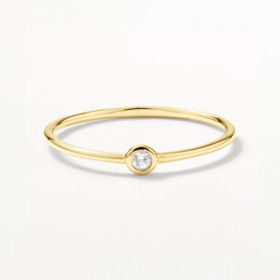 Discount Micro White Topaz Round Bezel Ring in 10k Gold Natural Gemstones | Rings