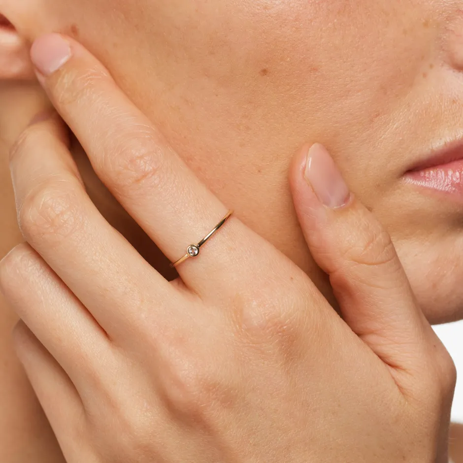 Discount Micro White Topaz Round Bezel Ring in 10k Gold Natural Gemstones | Rings