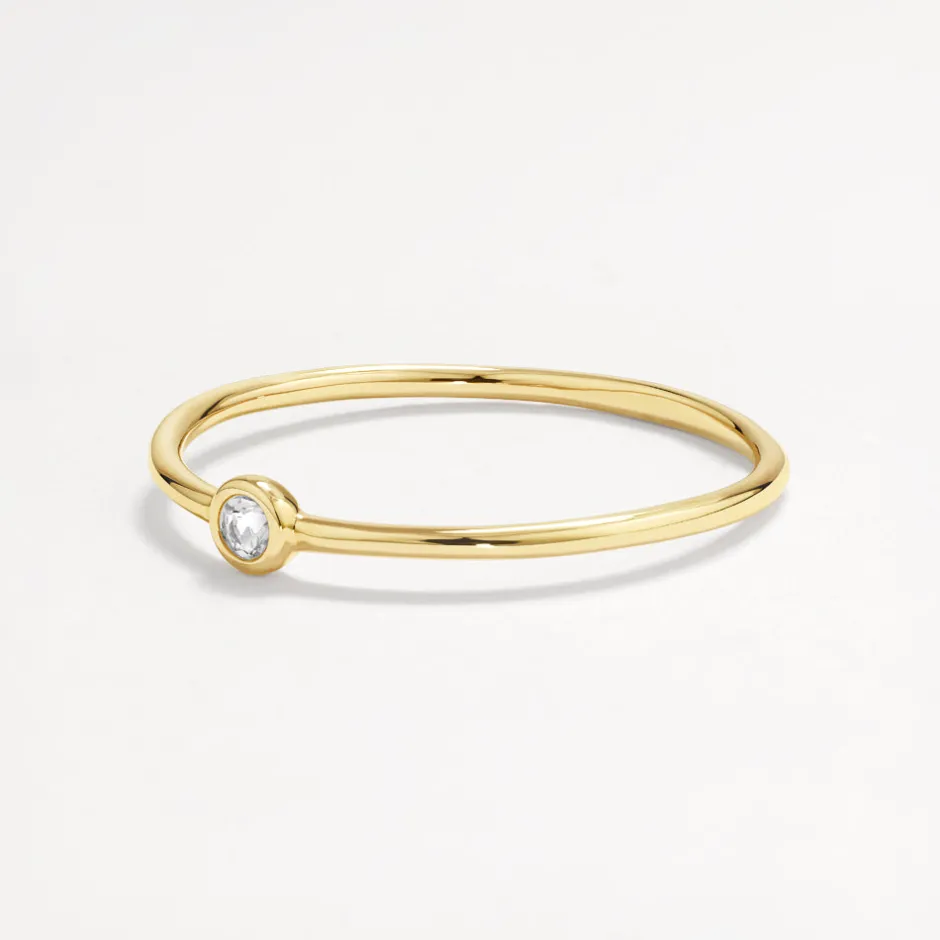 Discount Micro White Topaz Round Bezel Ring in 10k Gold Natural Gemstones | Rings