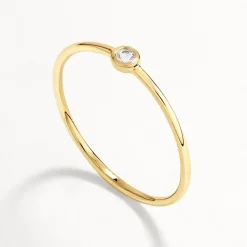 Discount Micro White Topaz Round Bezel Ring in 10k Gold Natural Gemstones | Rings