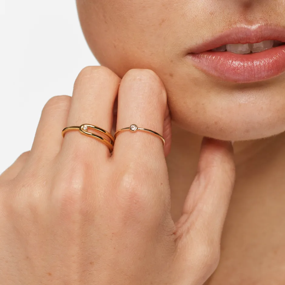 Discount Micro White Topaz Round Bezel Ring in 10k Gold Natural Gemstones | Rings