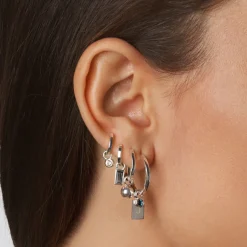 Online Midi Charm Huggie Earrings in Silver Gifts For Her | 925 Sterling Silver
