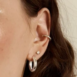 New Midi Curve Hoop Earrings in Silver Best Friend Gifts | Under $150