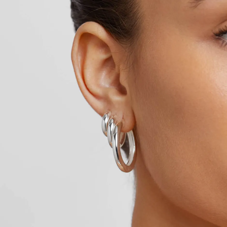 New Midi Curve Hoop Earrings in Silver Best Friend Gifts | Under $150