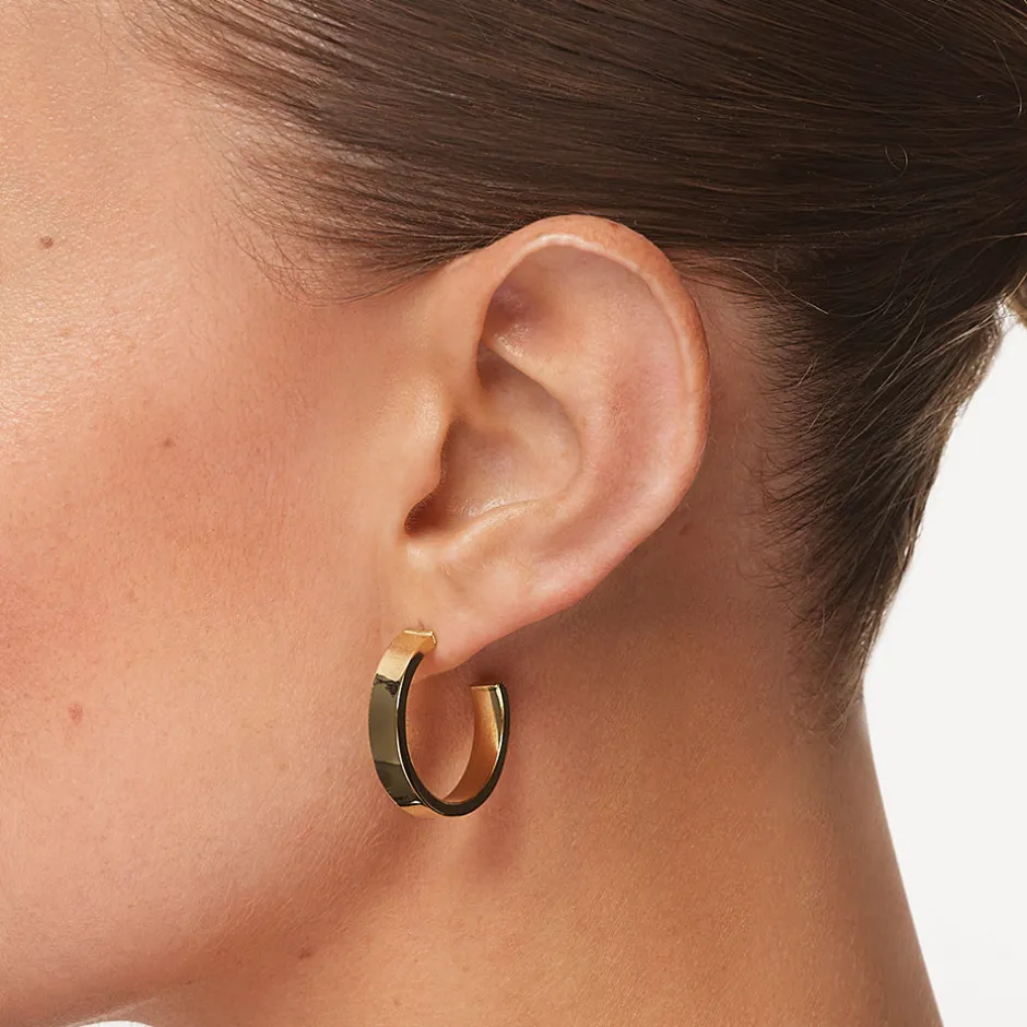Online Midi Flat Hoop Earrings in Gold 18k Fine Gold Plated | Earrings