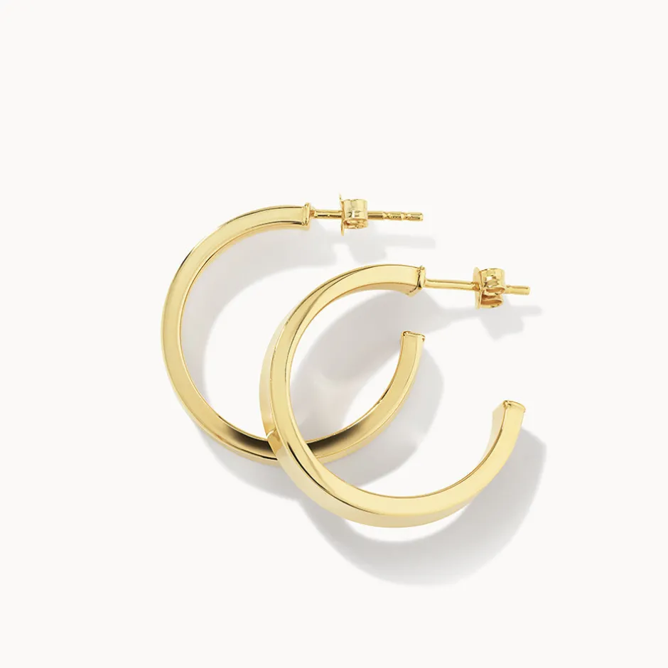 Online Midi Flat Hoop Earrings in Gold 18k Fine Gold Plated | Earrings