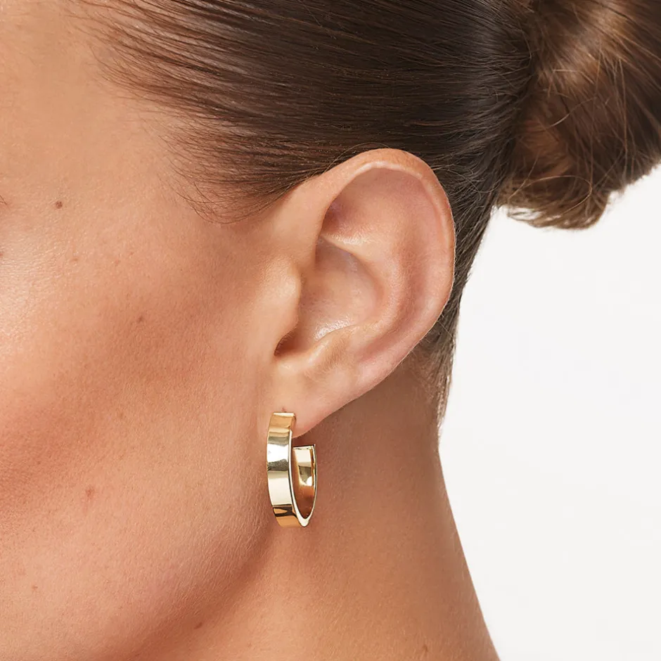 Online Midi Flat Hoop Earrings in Gold 18k Fine Gold Plated | Earrings