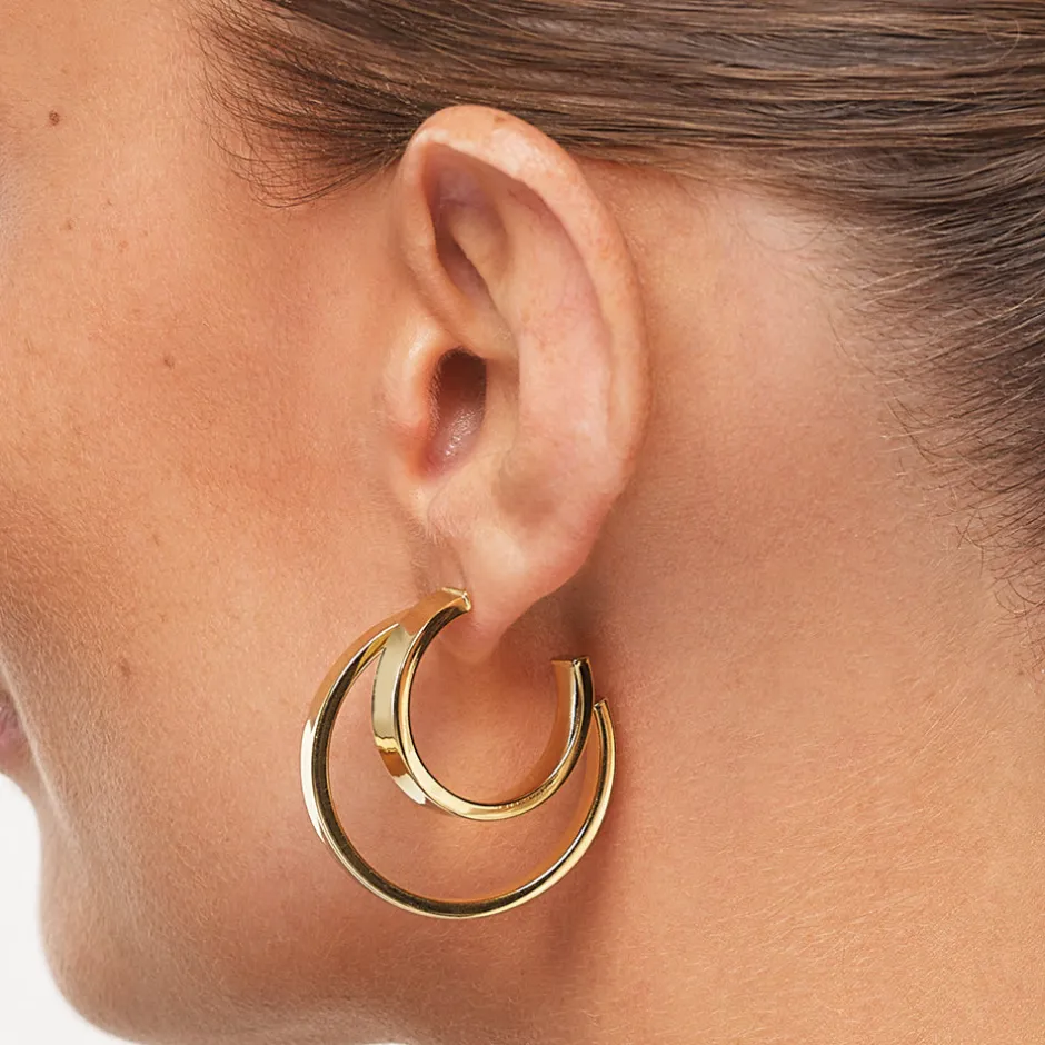 Online Midi Flat Hoop Earrings in Gold 18k Fine Gold Plated | Earrings