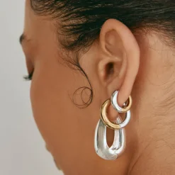 Outlet Midi Mixed Metal Reversible Hoop Earring in Gold 18k Fine Gold Plated | Earrings