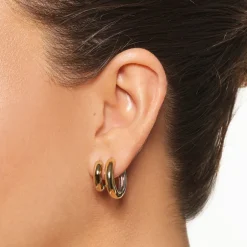 Outlet Midi Mixed Metal Reversible Hoop Earring in Gold 18k Fine Gold Plated | Earrings