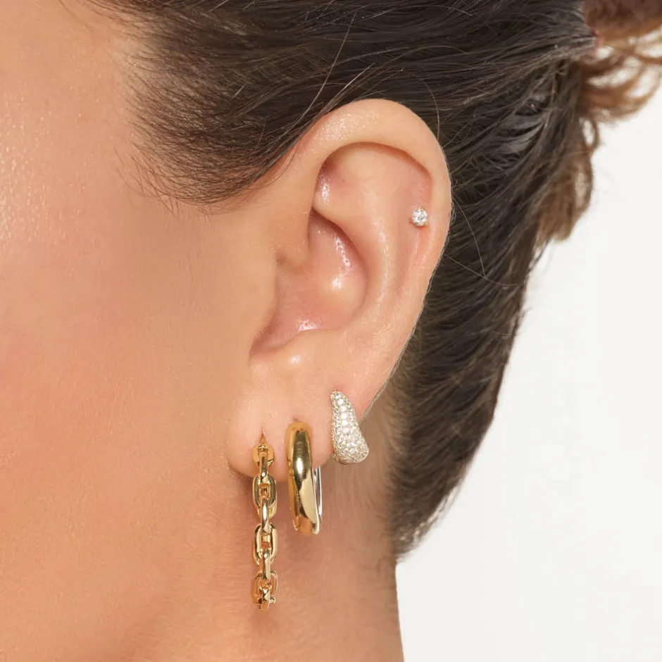 Outlet Midi Mixed Metal Reversible Hoop Earring in Gold 18k Fine Gold Plated | Earrings