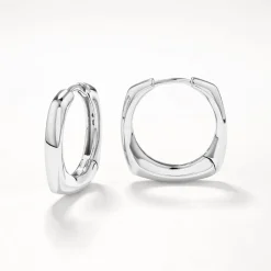 Hot Midi Square Edge Hoops in Silver 925 Sterling Silver | Earrings