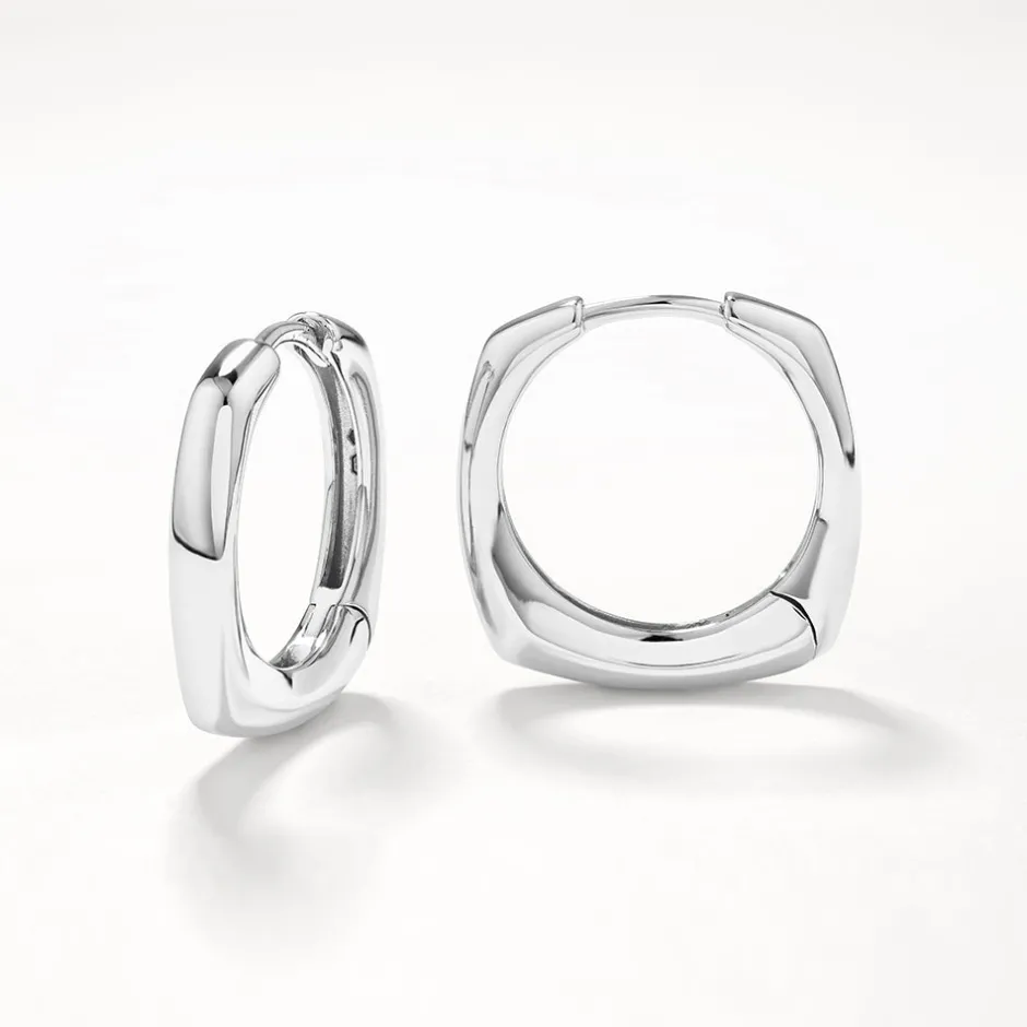 Hot Midi Square Edge Hoops in Silver 925 Sterling Silver | Earrings