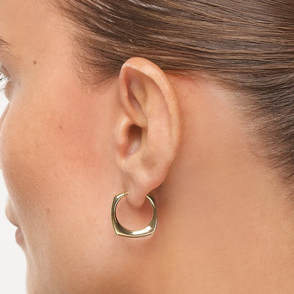 Fashion Midi Square Edge Hoops in Gold 18k Fine Gold Plated | Earrings