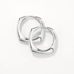 Hot Midi Square Edge Hoops in Silver 925 Sterling Silver | Earrings