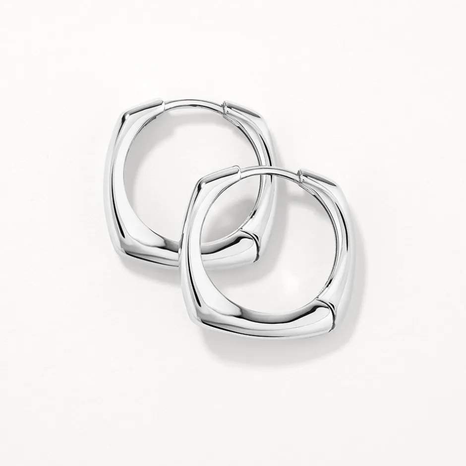 Hot Midi Square Edge Hoops in Silver 925 Sterling Silver | Earrings