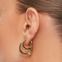 Fashion Midi Square Edge Hoops in Gold 18k Fine Gold Plated | Earrings