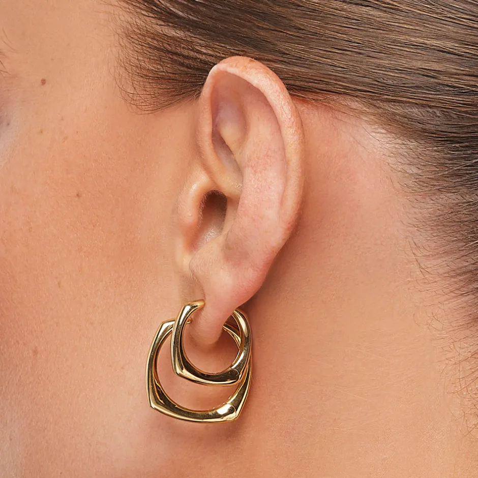 Fashion Midi Square Edge Hoops in Gold 18k Fine Gold Plated | Earrings