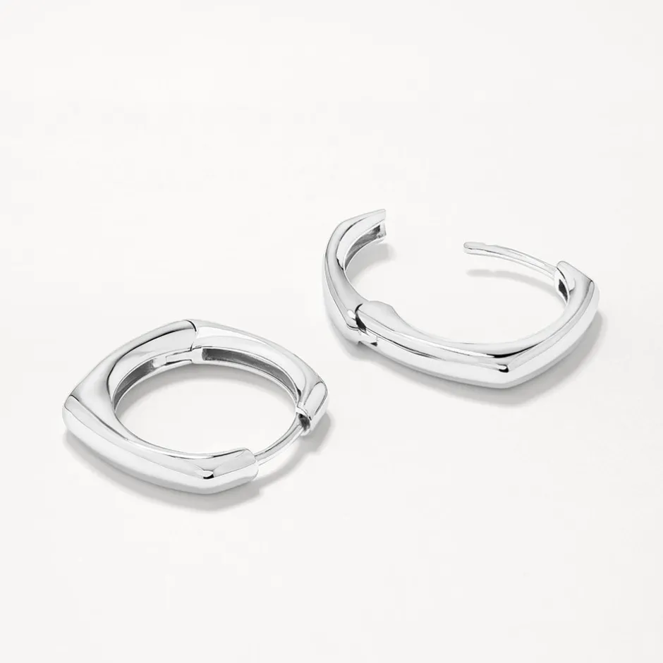 Hot Midi Square Edge Hoops in Silver 925 Sterling Silver | Earrings