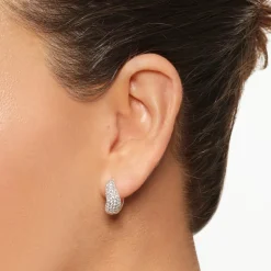 New Midi White Topaz Pave Wave Dome Huggies in Silver Natural Gemstones | 925 Sterling Silver