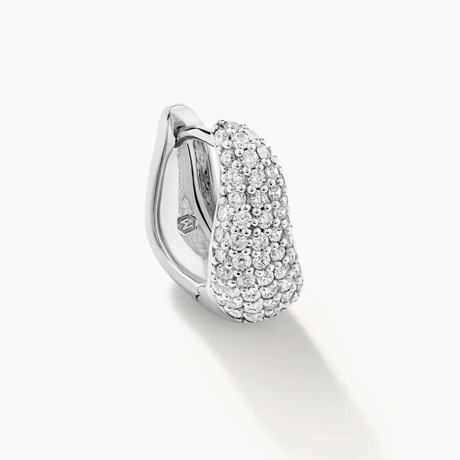 New Midi White Topaz Pave Wave Dome Huggies in Silver Natural Gemstones | 925 Sterling Silver