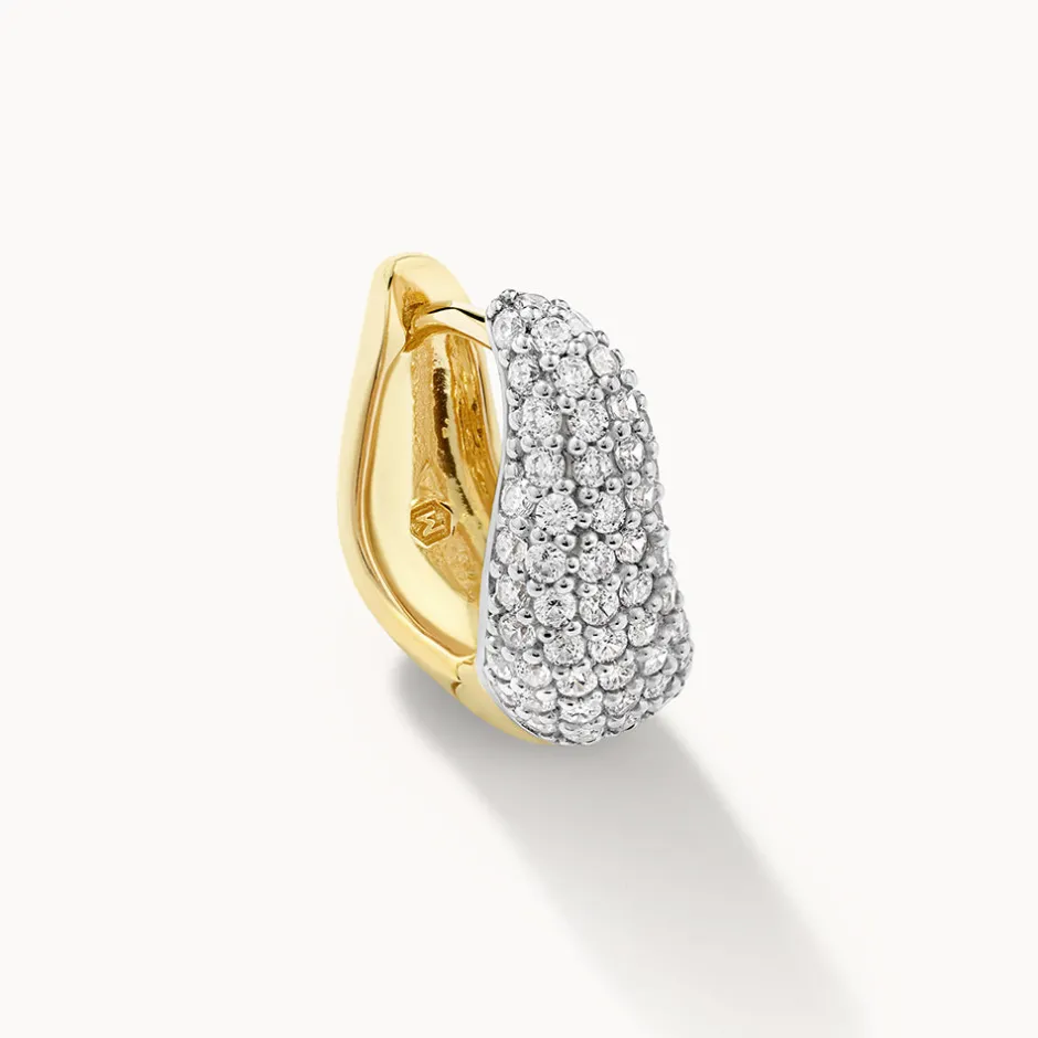 Fashion Midi White Topaz Pave Wave Huggies Dome in Gold Best Selling Gifts | Natural Gemstones