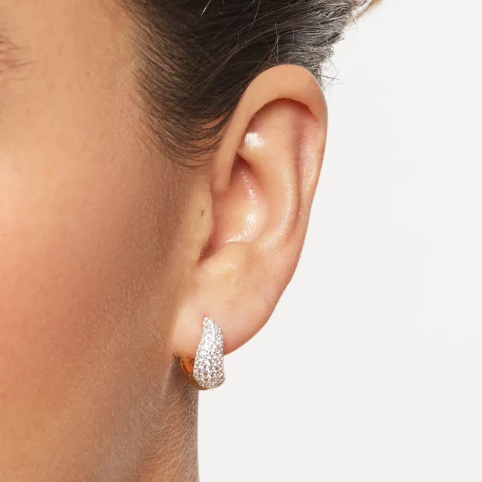 Fashion Midi White Topaz Pave Wave Huggies Dome in Gold Best Selling Gifts | Natural Gemstones