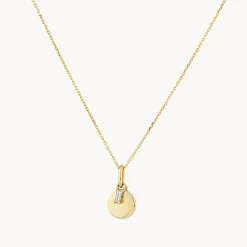 Fashion Mini Engravable Disc Laboratory-Grown Diamond Baguette Necklace in 10k Gold Best Selling Gifts | Gifts For Her