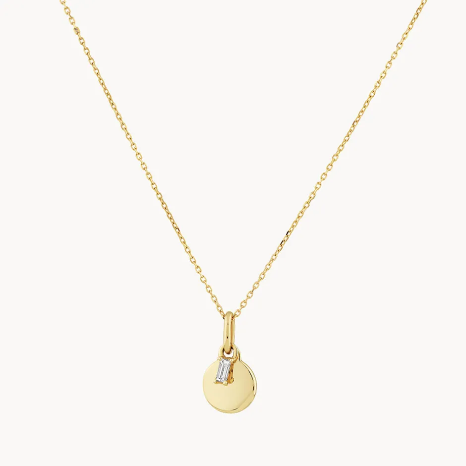 Fashion Mini Engravable Disc Laboratory-Grown Diamond Baguette Necklace in 10k Gold Best Selling Gifts | Gifts For Her