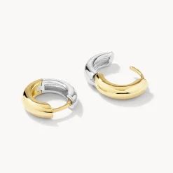 Hot Mini Mixed Metal Reversible Hoop Earring in Gold 18k Fine Gold Plated | Earrings