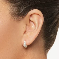 Online Mini White Topaz Pave Wave Dome Huggies in Gold Natural Gemstones | 18k Fine Gold Plated