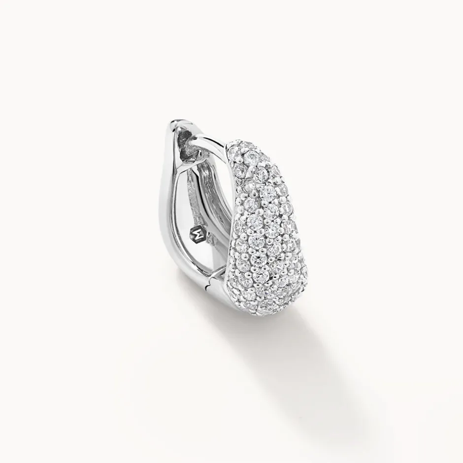 Best Mini White Topaz Pave Wave Dome Huggies in Silver Birthstone Jewellery | Natural Gemstones