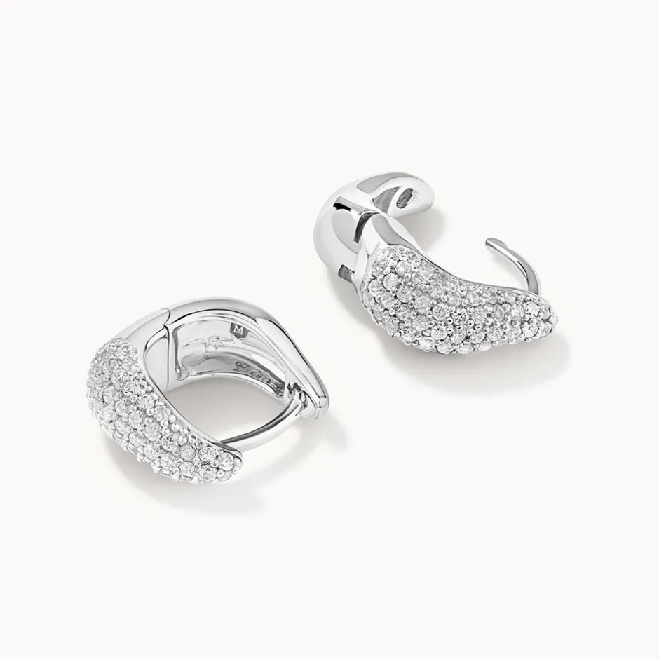 Best Mini White Topaz Pave Wave Dome Huggies in Silver Birthstone Jewellery | Natural Gemstones